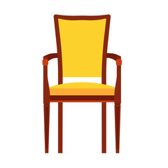 Classic chair yellow vector icon front view. Furniture home interior isolated. Retro luxury room sit. Cartoon sofa flat stool