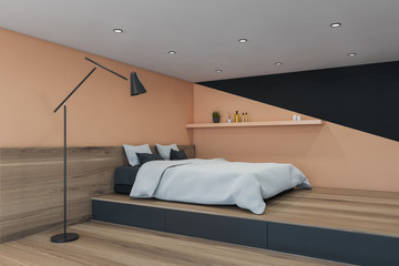 Fototapeta na wymiar Beige and black master bedroom corner