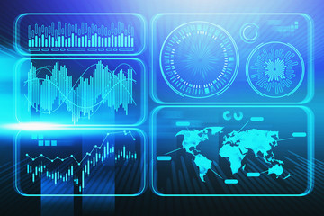Blue futuristic HUD interface, data visualisation