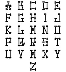 Alphabet made of bones. Black silhouettes. Vector illustration.