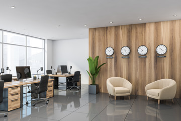 White and wood office corner with lounge