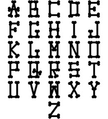 Alphabet made of bones. Black silhouettes. Vector illustration.