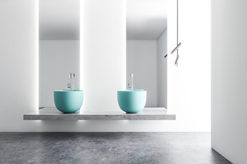 Fototapeta na wymiar White bathroom with blue double sink
