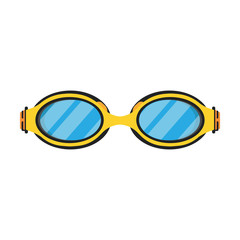 Swimming goggle yellow sport water glass pool vector flat icon. Isolated equipment leisure diving underwater element eye mask