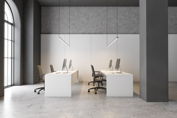 White and gray open space office interior