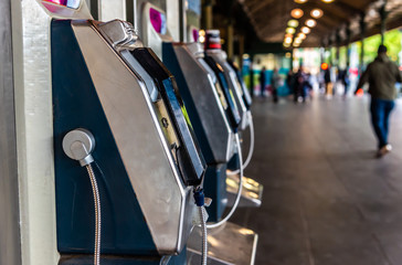 Telephones for public use outside the Flinders Street Train Station in Melbourne Australia