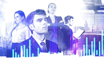 Inspired business team in city, forex charts