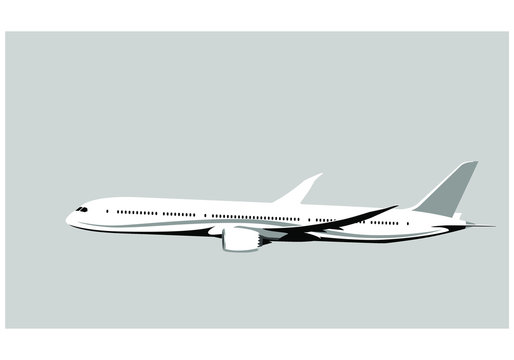 Boeing 787 Dreamliner. Flying Airplane, Takeoff Airliner, Commercial Jet Aircraft, Airliner. Vector Illustration. Vector Template.