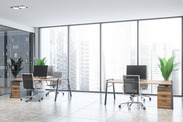 Workplace in panoramic white office