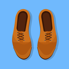 Shoes man top view brown vector flat icon. Fashion boot footwear leather accessory clothing. Classic business cartoon sign