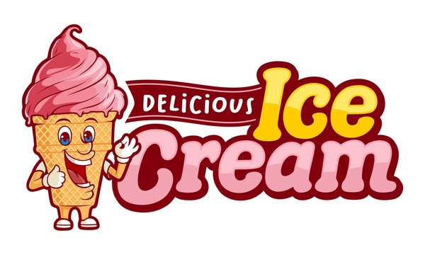 Delicious ice cream logo template, with funny character cartoon