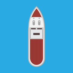 Speedboat top view vector flat icon. Motor cruise marine isolated ship yacht. Blue travel sport vessel journey summer