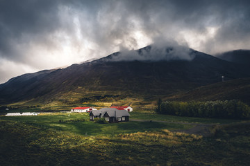 Fototapeta premium Small house in Iceland on a cloudy day