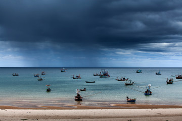 Dramatic rainstorm over a bay.