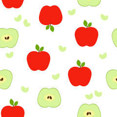  Seamless pattern: isolated red and green apples on a white background. flat vector. illustration