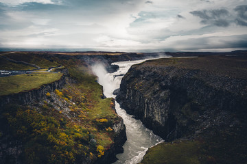 Waterfall in Iceland on a cloudy day