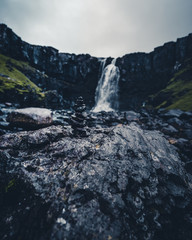 Waterfall in Iceland on a cloudy day