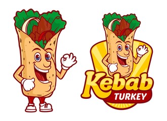 Delicious kebab turkey, with funny character cartoon vector, turkey foods product