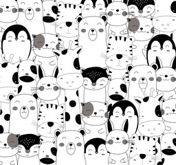 Hand drawn style white cute animal cartoon