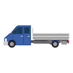 Blue truck car side view delivery flat icon isolated white illustration. Cargo transport business design freight vehicle. Commercial shipping van traffic symbol. Auto service logistic automobile