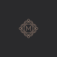 Simple elegant letter M icon logo. Lineart monogram vector logotype