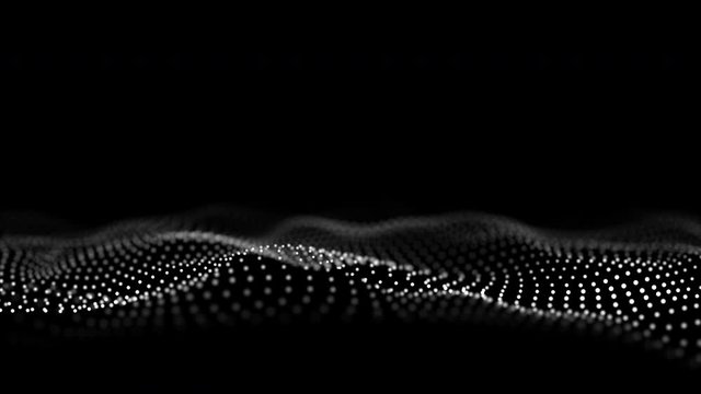 Wave of particles. Futuristic dots background with a flowing, dynamic wave. Seamless loop.
