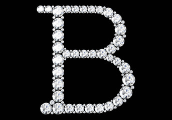 Diamond letters with gemstones isolated on black.3D rendering