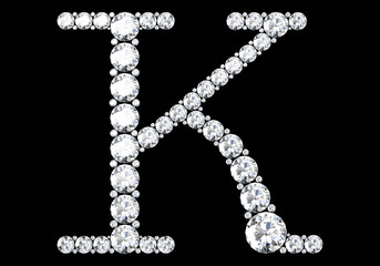 Diamond letters with gemstones isolated on black.3D rendering