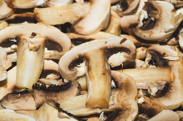 Sliced mushrooms. background with champignons. healthy food. vegetarian nutrition