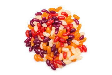 Colorful jelly beans isolated on white.