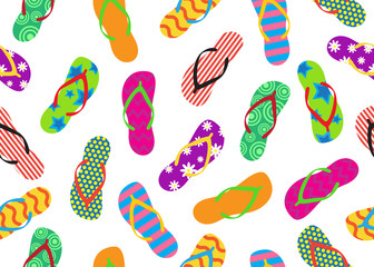 Seamless pattern of colorful flip flops set isolated on white background - Vector illustration