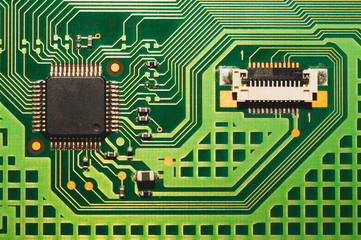 Electronic circuit board abstract background. computer motherboard close up. micro elements of...