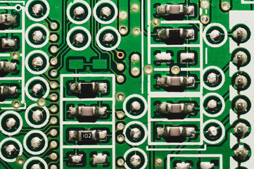 Electronic circuit board abstract background. computer motherboard close up. micro elements of...