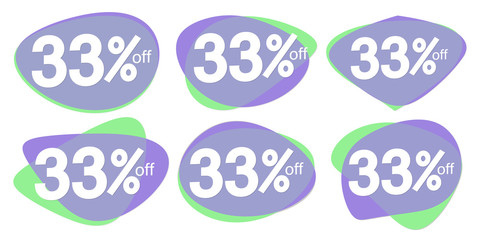 Set Sale 33% off bubble banners, discount tags design template, vector illustration