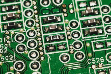 Electronic circuit board abstract background. computer motherboard close up. micro elements of...