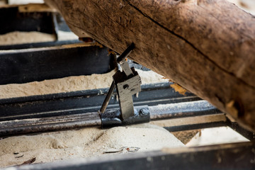 Modern sawmill. Industry sawing boards from logs