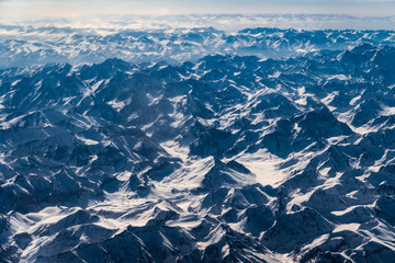 Bird's-eye view of Himalaya from an air plane in Ladakh, north india