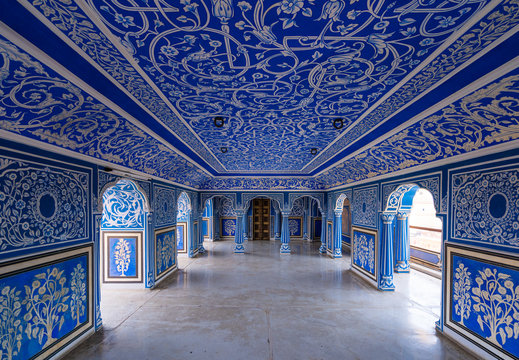 Blue room at Chandra Mahal in City palace, Pink City