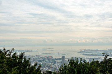 View of Kobe city and port from mountain