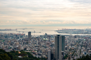 Fototapeta na wymiar View of Kobe city and port from mountain