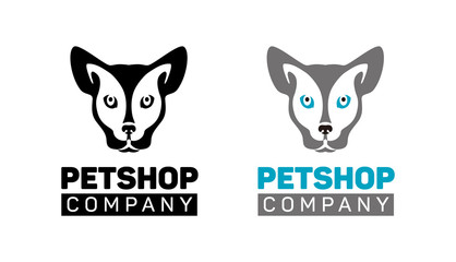 Obraz premium Logo set - color and black drawing, cat and dog icon in one head symbol, change. Vector illustration, silhouette for pet shop, design, tattoo, isolated on white background.