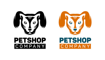 Logo set - color and black drawing, cat and dog icon in one head symbol, change. Vector illustration, silhouette for pet shop, design, tattoo, isolated on white background.