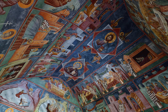 Icons on the ceiling in the Church of St. Nicholas in Monastery of Moraca Montenegro. 13th century