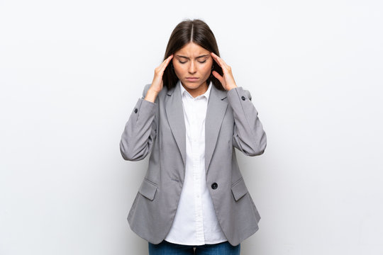 Young Business Woman Over Isolated White Background With Headache