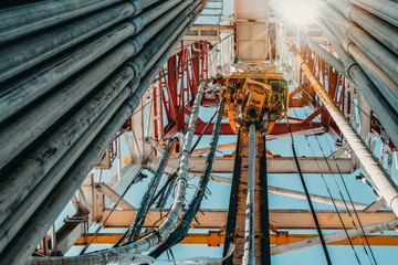 Drilling rig in oil field for drilled into subsurface in order to produced crude, inside view. Petroleum Industry