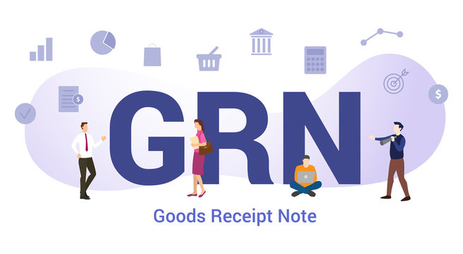 grn goods receipt note concept with big word or text and team people with modern flat style - vector
