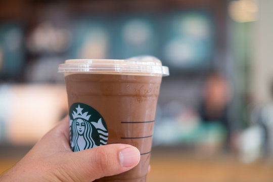 Bangkok, Thailand - October 27, 2019. Starbucks Cold Mocha Drink In Plastic Cup (Cold Brew Coffee)