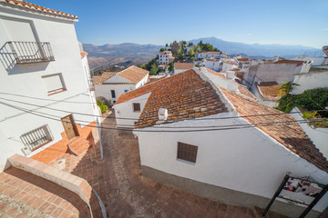 Viewpoint from Verdiales Square to Moorish Fortress in Comares, Malga, Spain