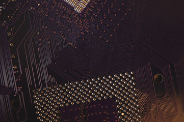 Processor pins macro. computer motherboard close up. cpu pins on a circuit board. computer central...