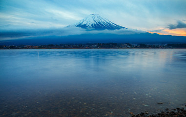 Mount fuji at Lake Kawaguchiko in japan on sunset